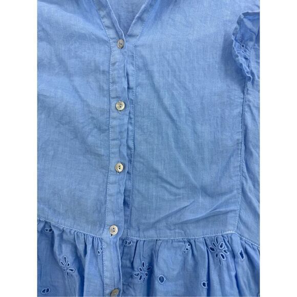 120% Lino Womens Blue Linen Flutter Eyelet Tiered Button Down Midi Dress Size 44 - Picture 10 of 11